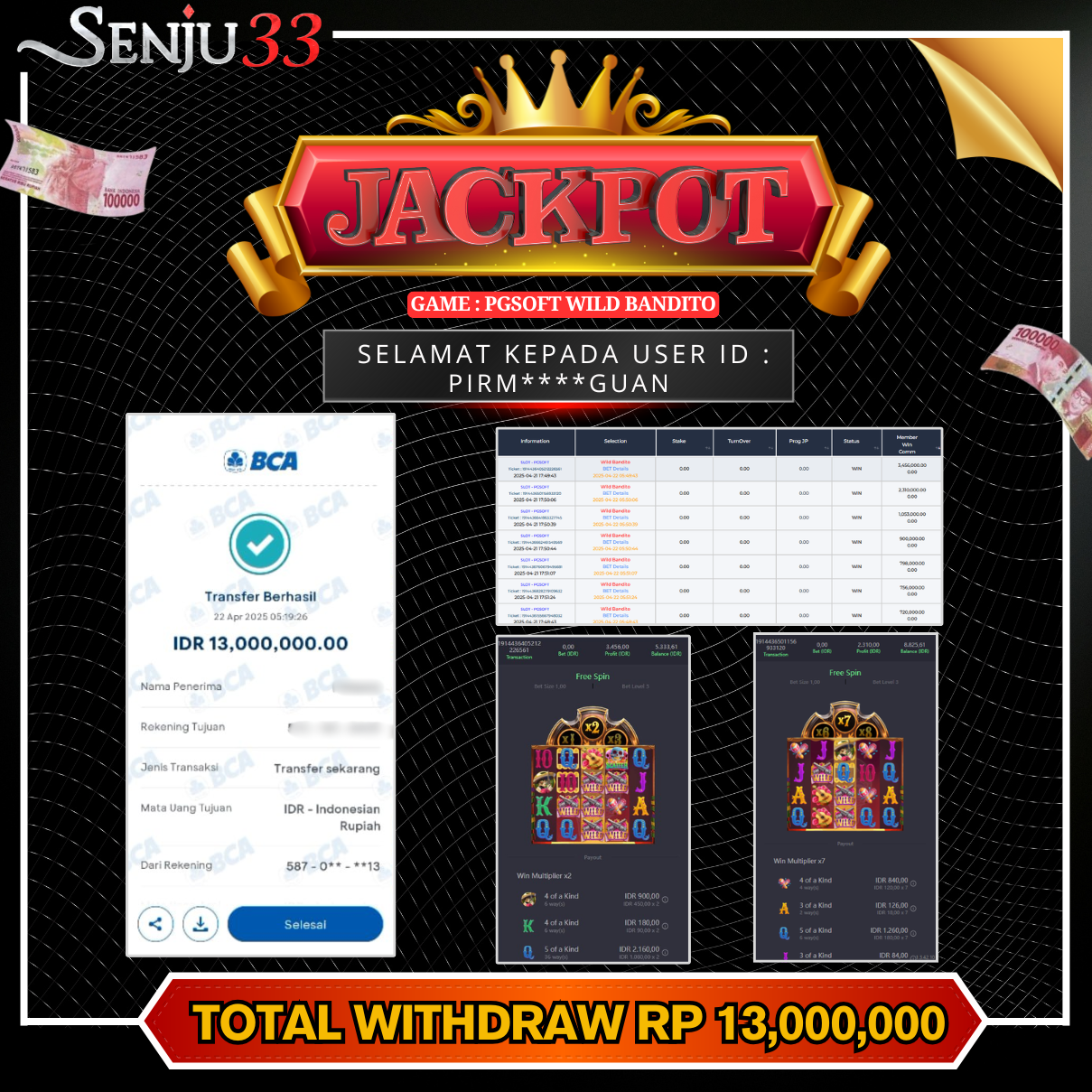 🎰 SENJU33 JACKPOT SLOT Rp. 13.000.000 LUNAS 🎉