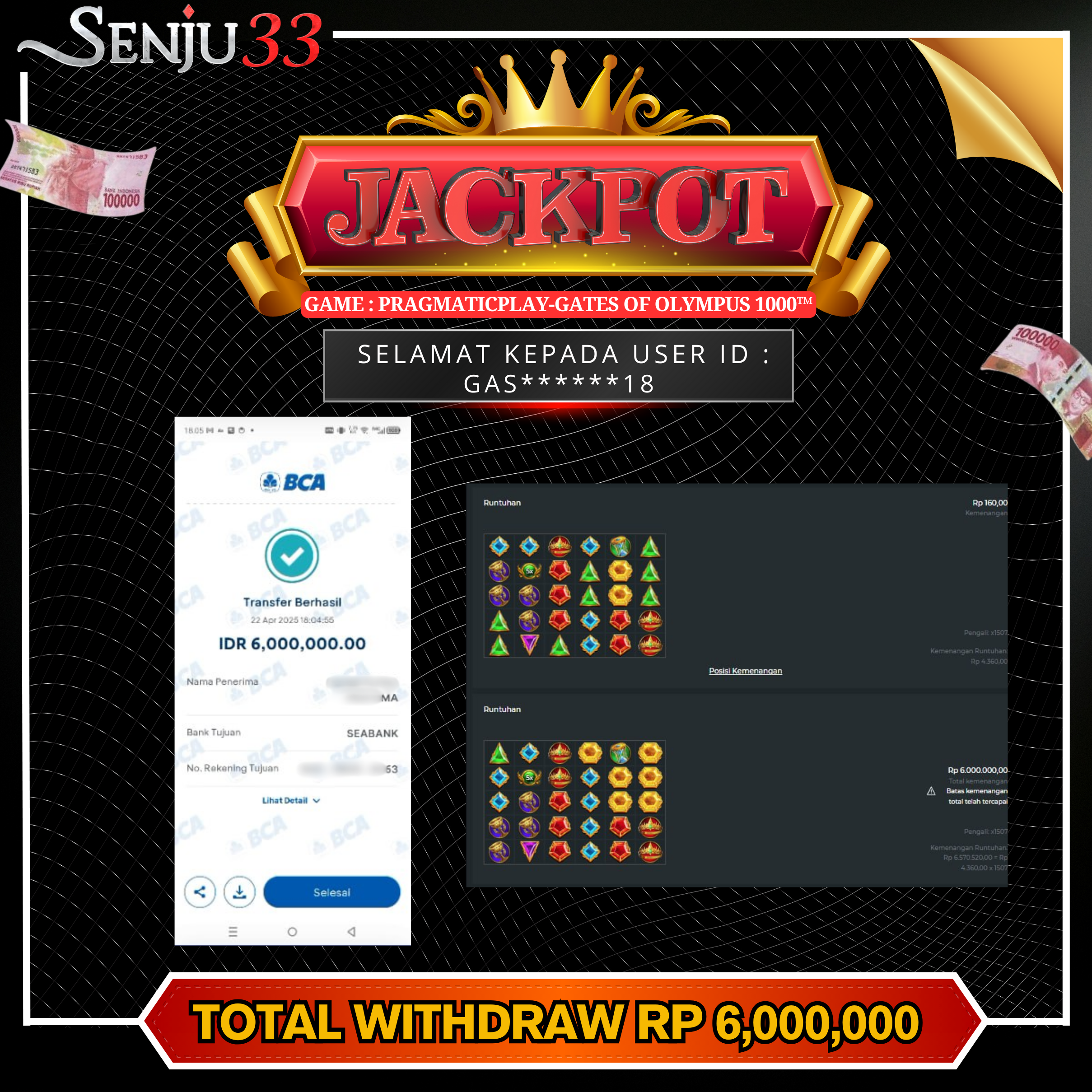 🎰 SENJU33 JACKPOT SLOT Rp. 6.000.000 LUNAS 🎉