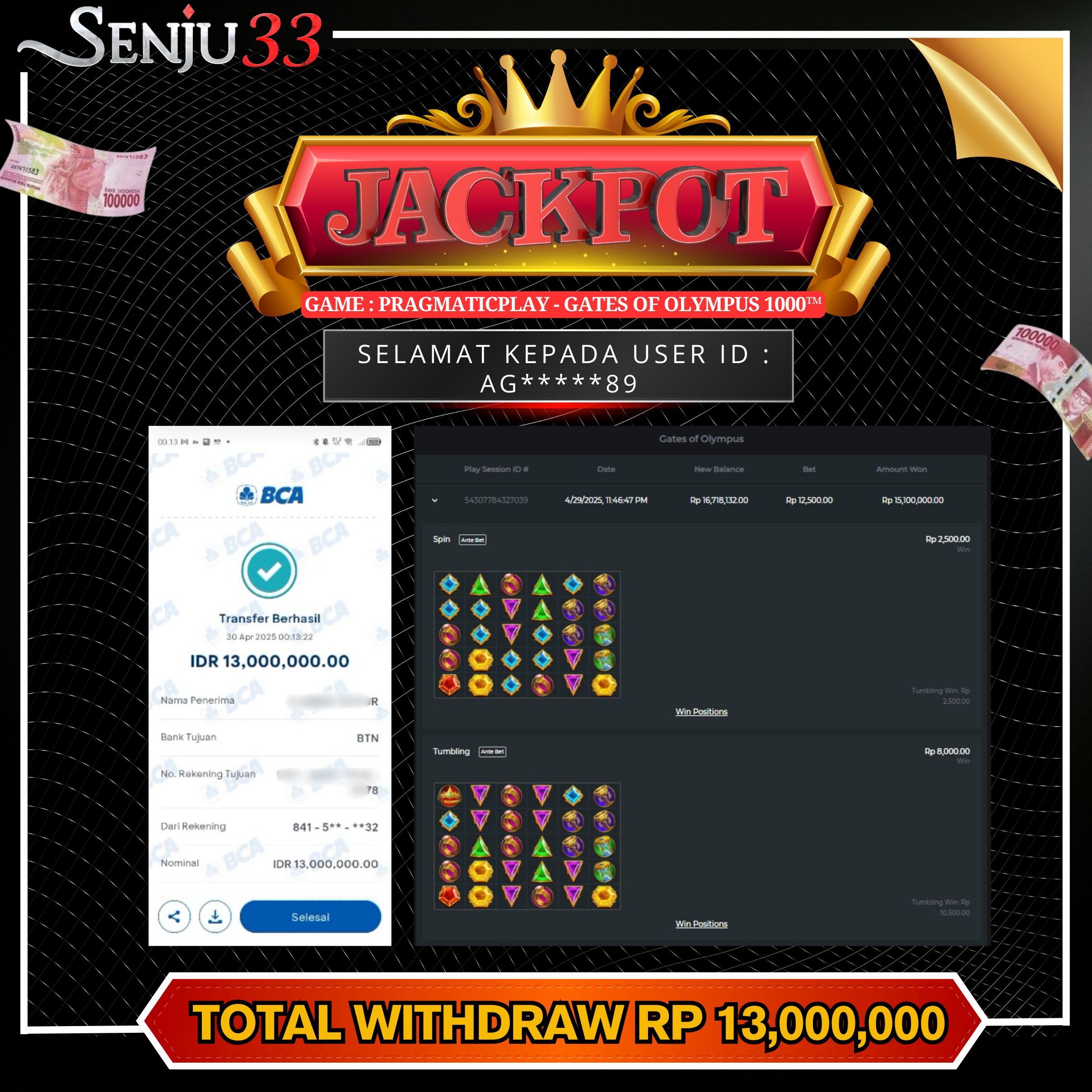 🎰 SENJU33 JACKPOT SLOT Rp. 13.000.000 LUNAS 🎉