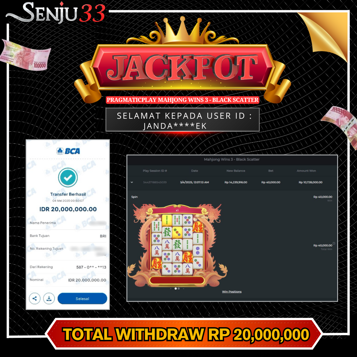 🎰 SENJU33 JACKPOT SLOT Rp. 20.000.000 LUNAS 🎉