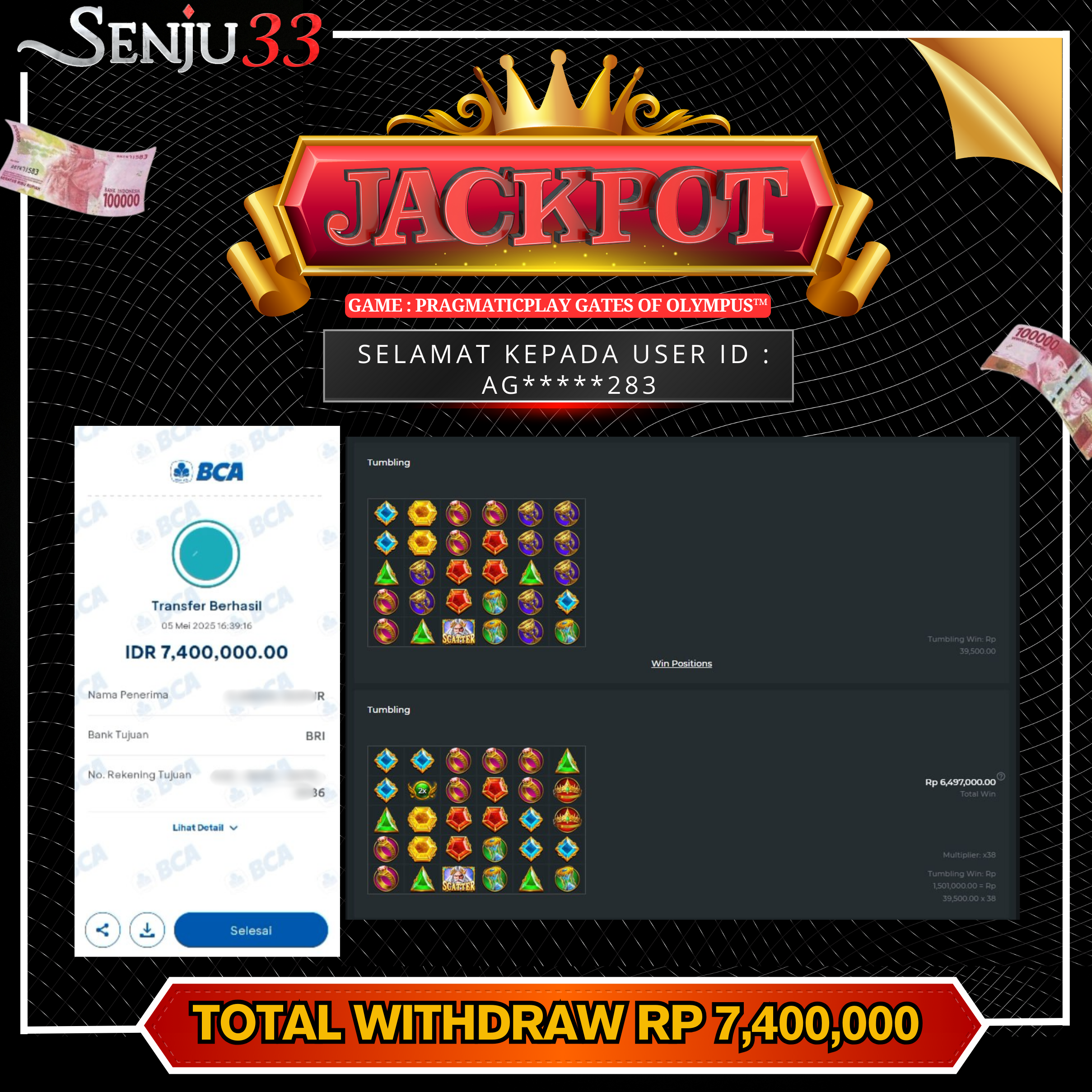 🎰 SENJU33 JACKPOT SLOT Rp. 7.400.000 LUNAS 🎉