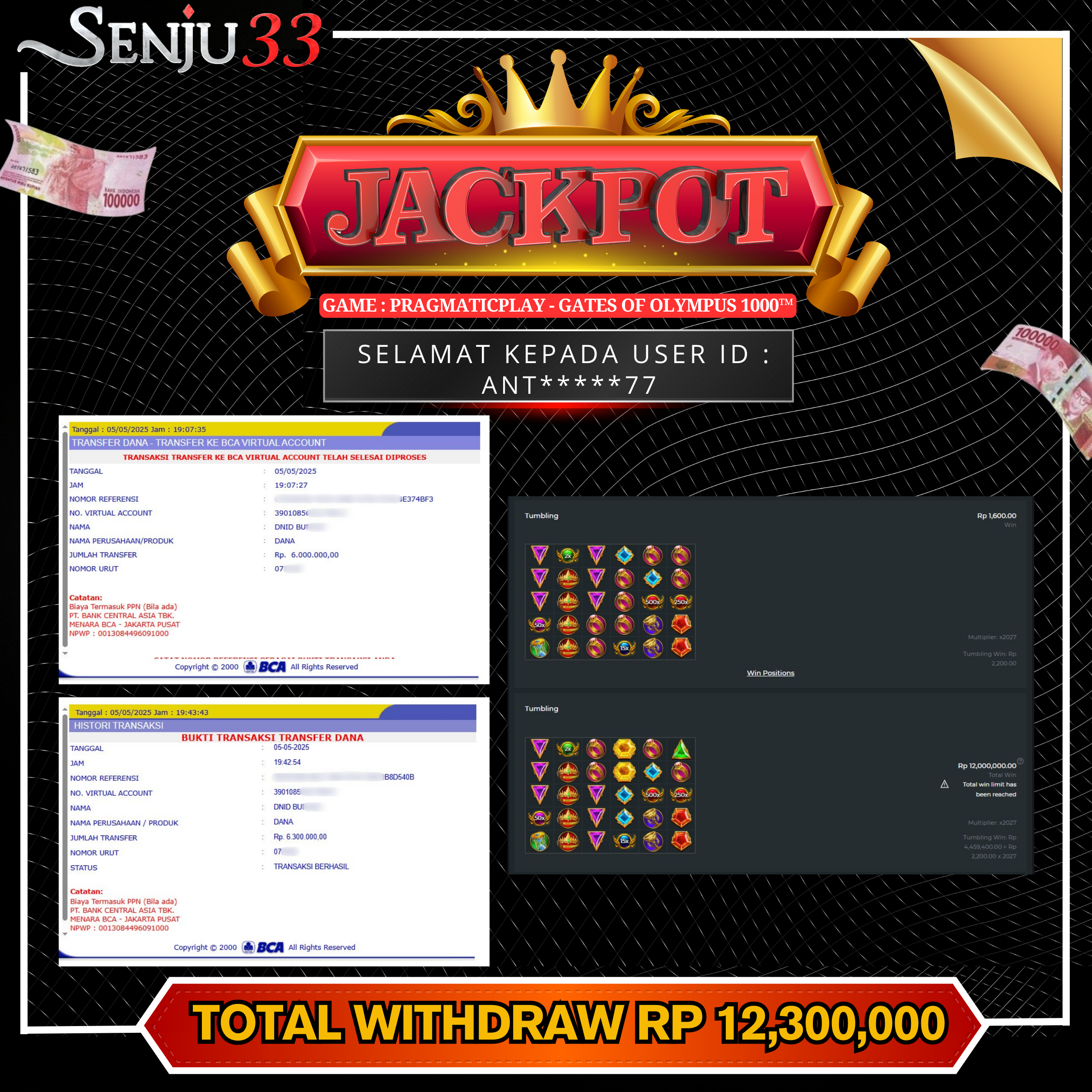🎰 SENJU33 JACKPOT SLOT Rp. 12.300.000 LUNAS 🎉