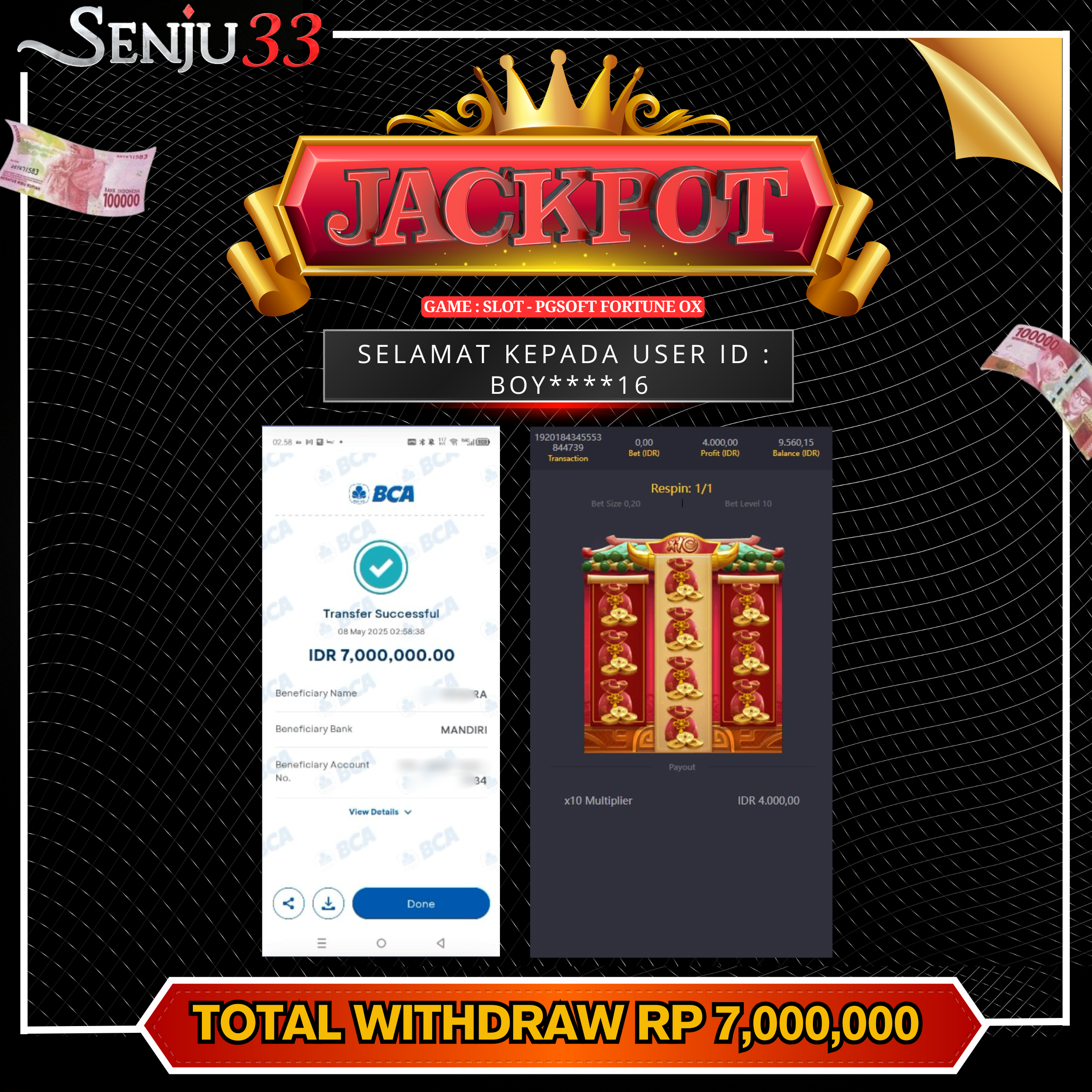 🎰 SENJU33 JACKPOT SLOT Rp. 7.000.000 LUNAS 🎉
