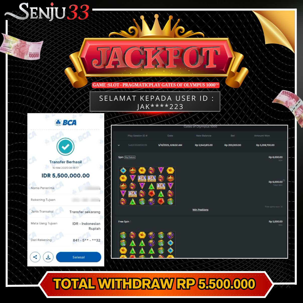 🎰 SENJU33 JACKPOT SLOT Rp. 5.500.000 LUNAS 🎉