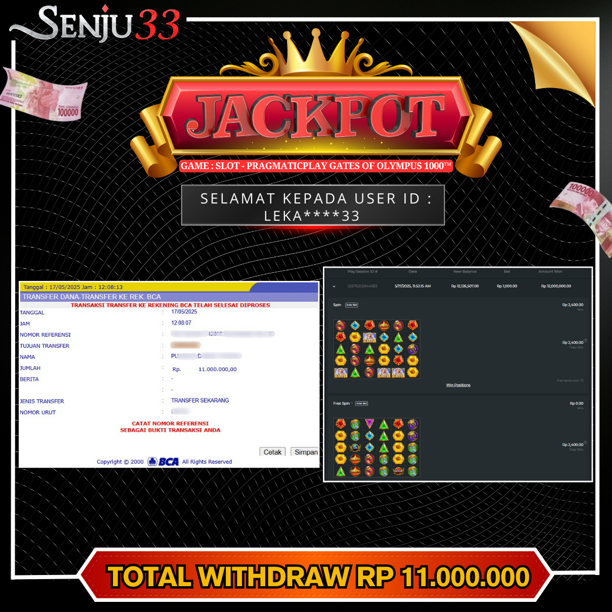 🎰 SENJU33 JACKPOT SLOT Rp. 11.000.000 LUNAS 🎉