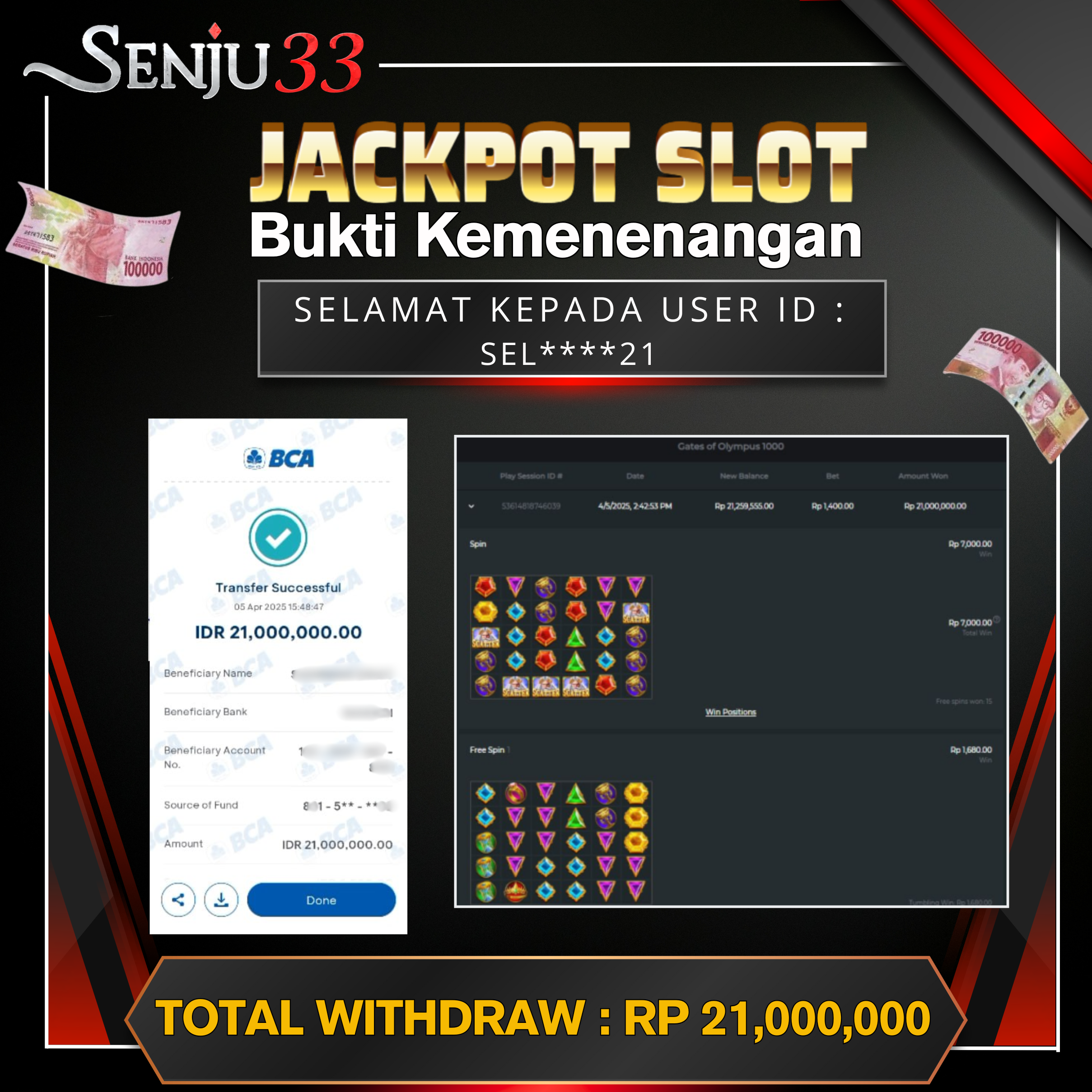🎰 SENJU33 JACKPOT SLOT Rp. 21.000.000 LUNAS 🎉
