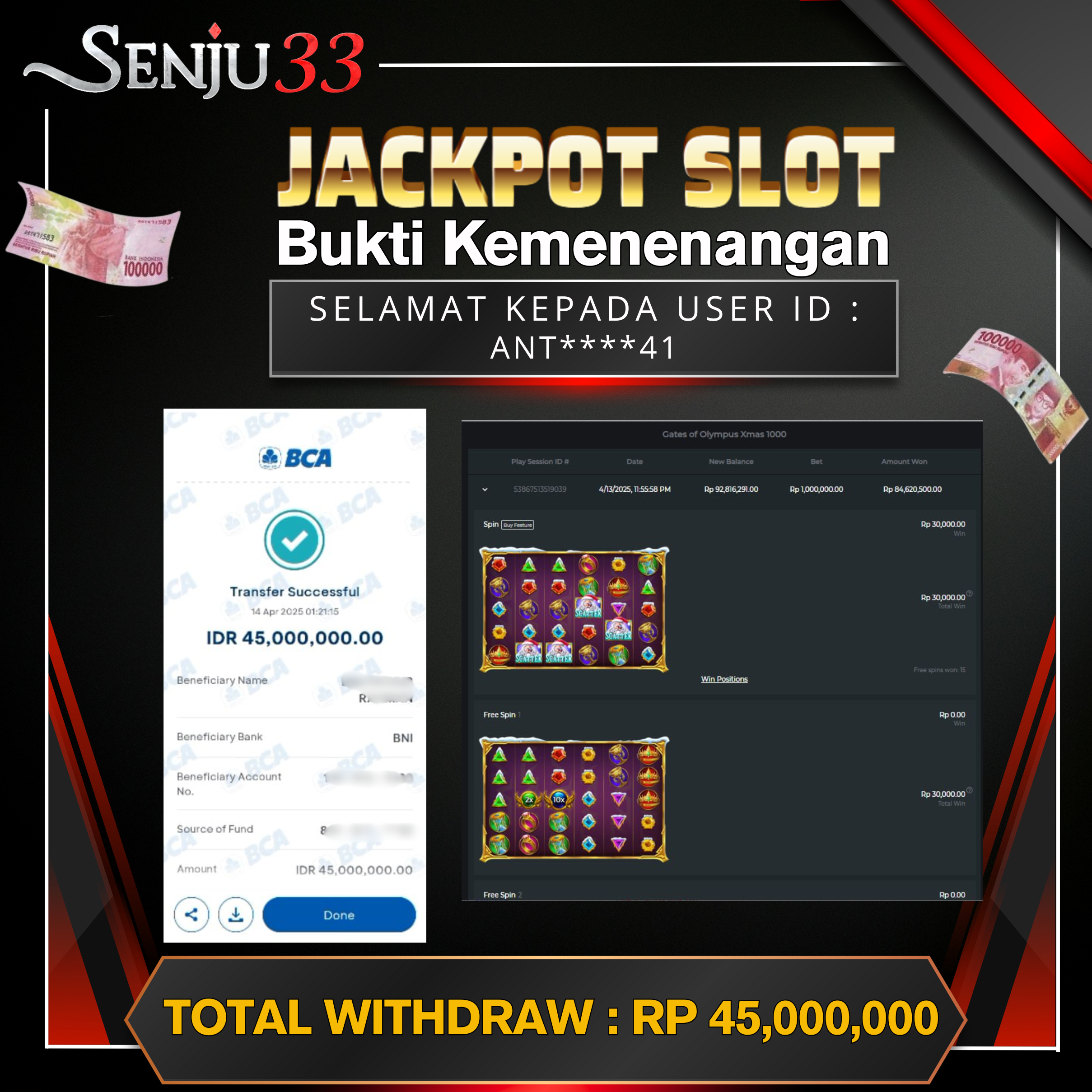 🎰 SENJU33 JACKPOT SLOT Rp. 45.000.000 LUNAS 🎉